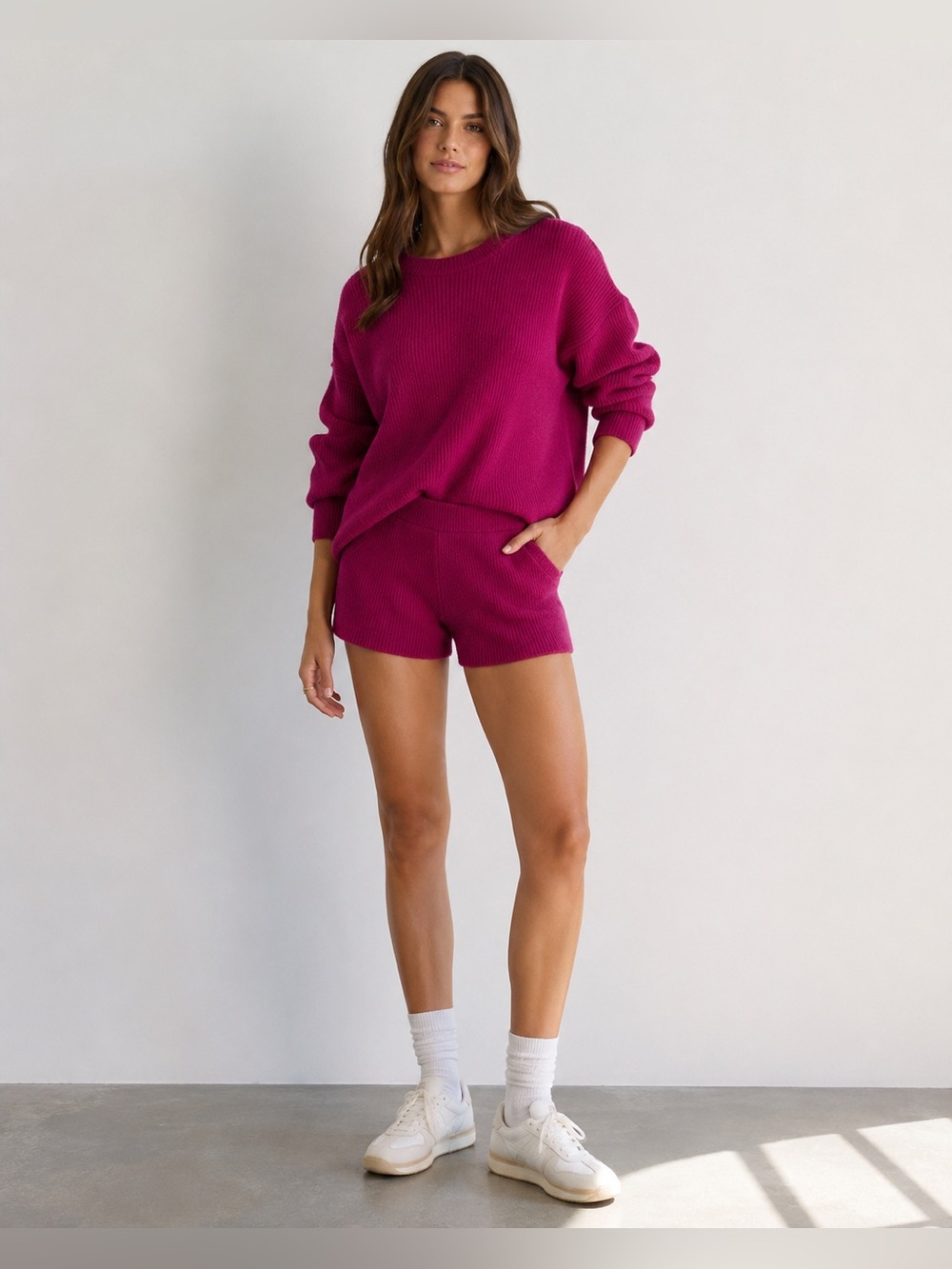 Helmut Lang Cozy Knit Fuchsia Pink Plum Shorts XS With Stretch Luxury Lounge